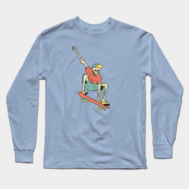 Retro Skater Skeleton Long Sleeve T-Shirt by SLAG_Creative